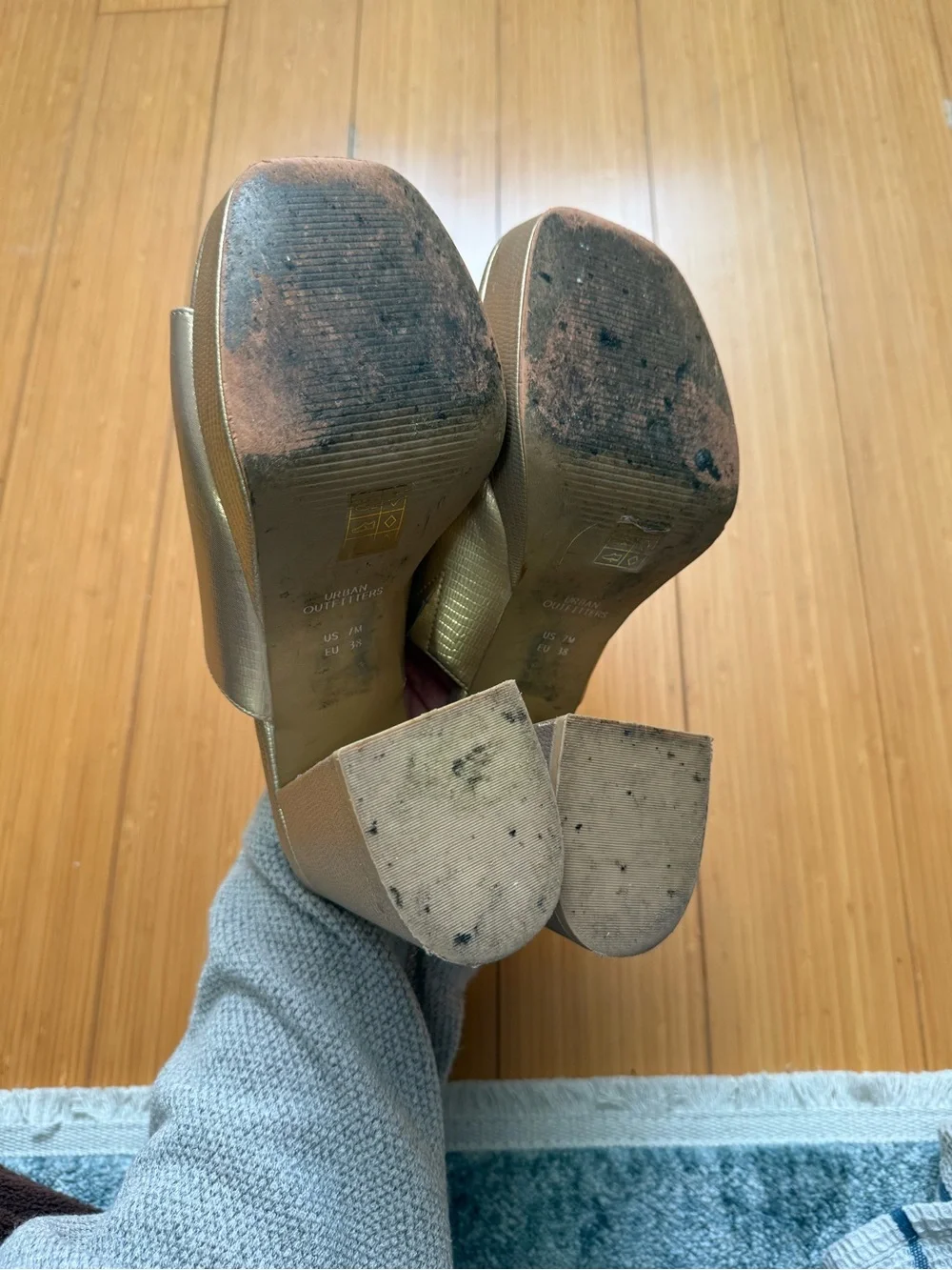 Urban Outfitters Metallic Gold Platform Mule Heels